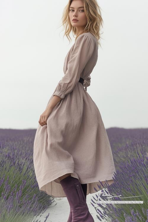 Lavender field portrait with flowing dress in picturesque Provence